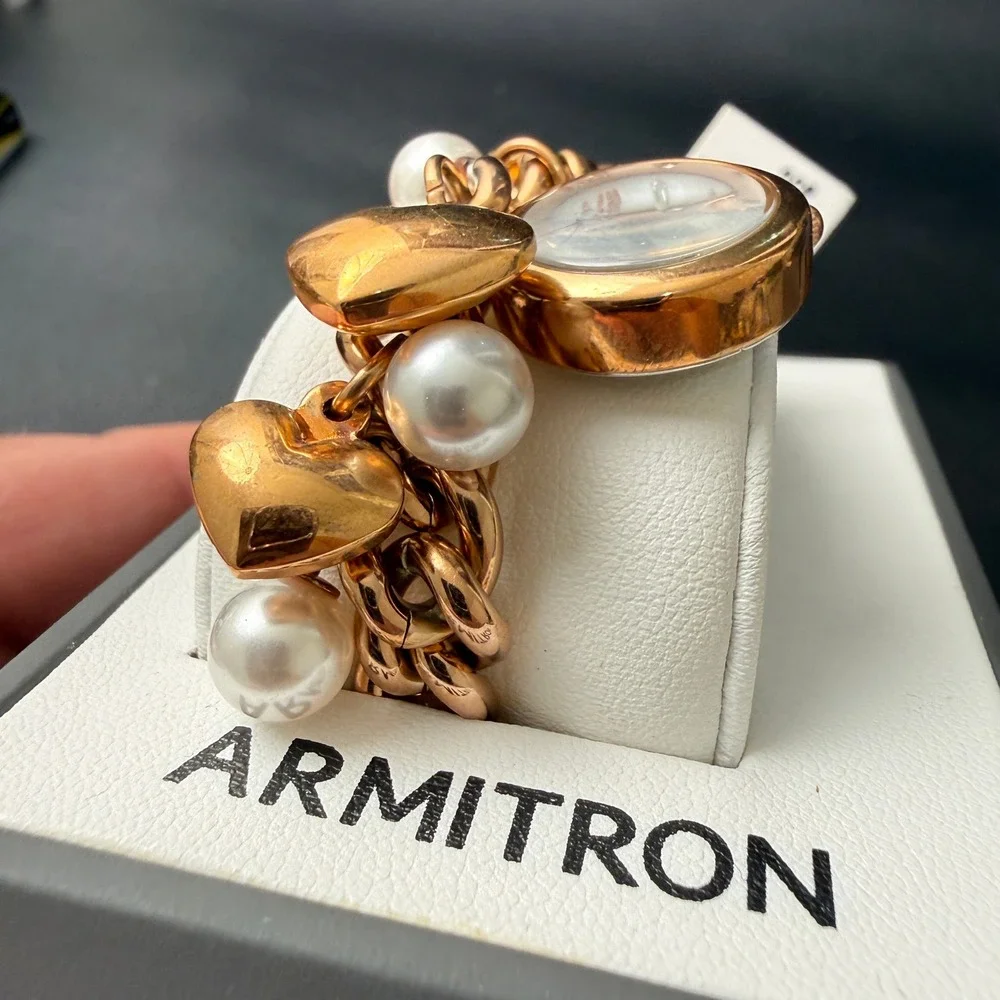 MSRP‎ $90 Armitron 75/5578RG Women's Rose Gold Tone Charm Crystal Watch New Batt